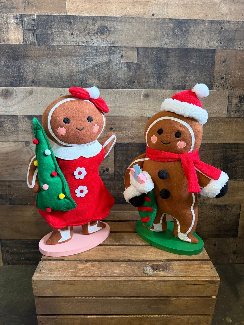 Set of 2 -Plush Felt Gingerbread Couple -Tabletop Figures -Christmas Decor-16 In